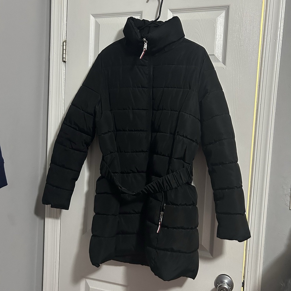 Tommy Hilfiger Black Mid-Length Puffer Coat - Elastic Waist,  Women's Size Large